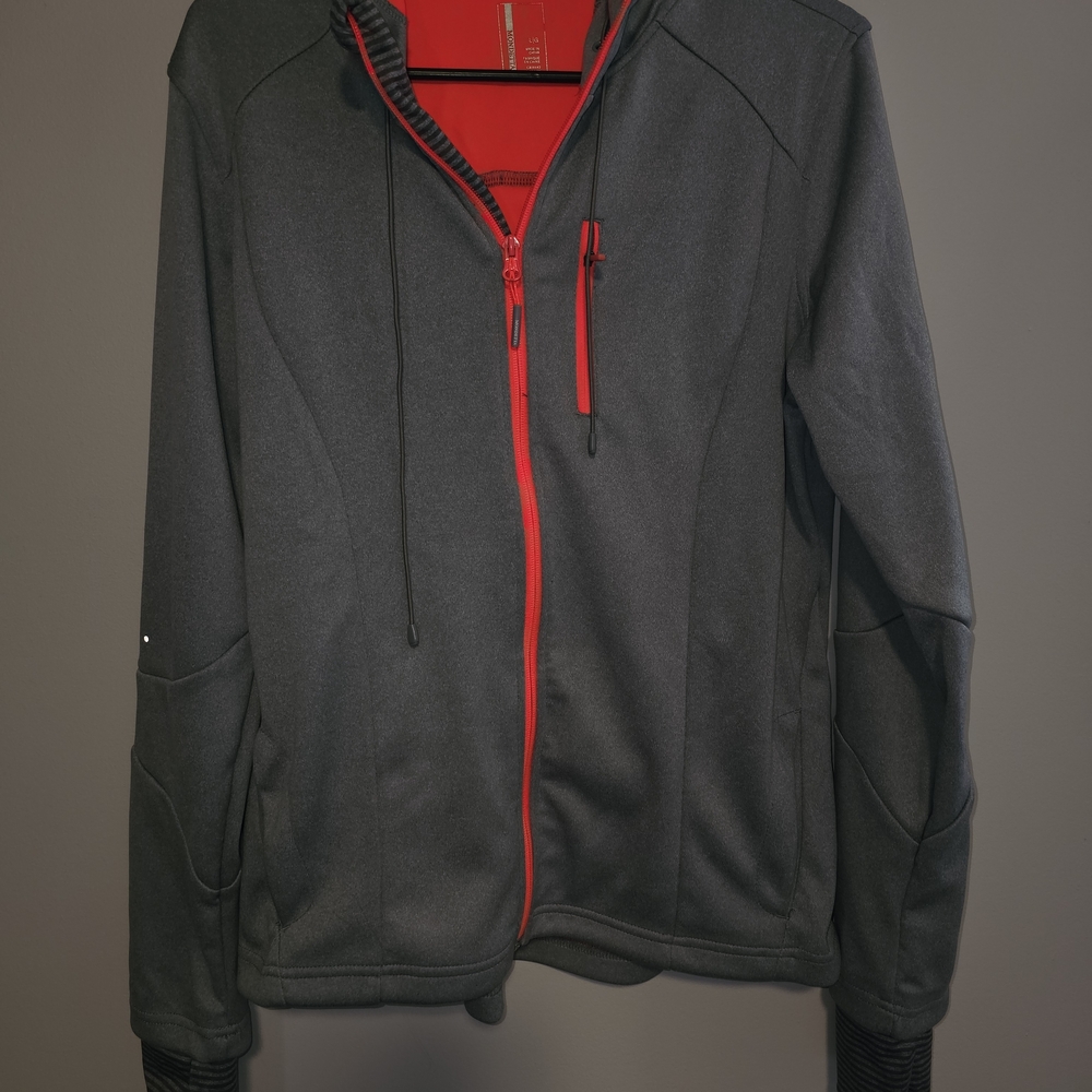 Mondetta Womens Zip U Hood Charcoal and Crimson